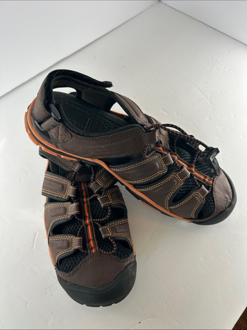 St. John's Bay Men's Brown Sandals with Orange Trim